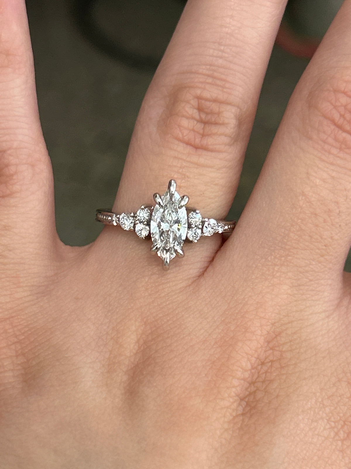 Vintage inspired Celestia marquise cut diamond engagement ring in 14K gold | Retorica