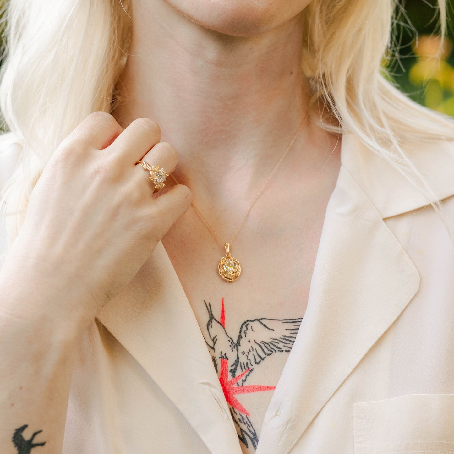 14K gold diamond nest necklace