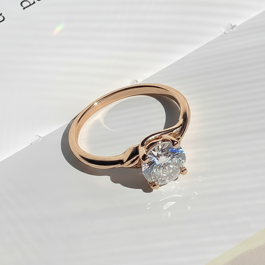 Leaves design round cut diamond engagement ring