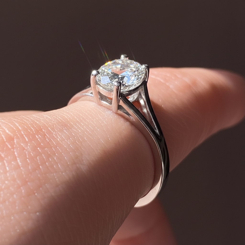 Cathedral double shank 1 carat oval diamond engagement ring in 14K gold