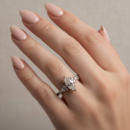 Vintage inspired celestia marquise cut diamond engagement ring 