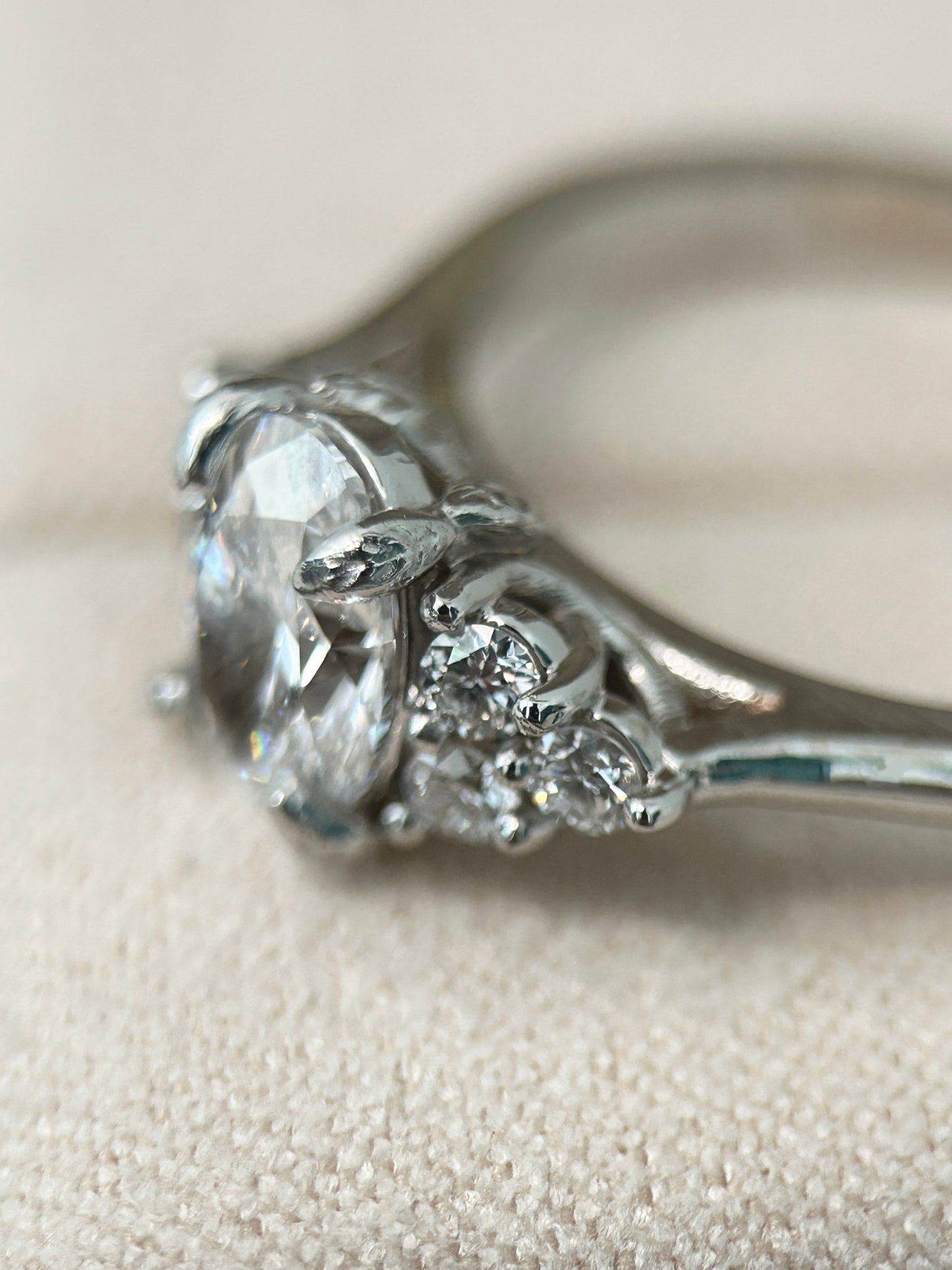 Nature Inspired Oval Engagement Ring | Leaf Prongs & Vine Setting | Retorica