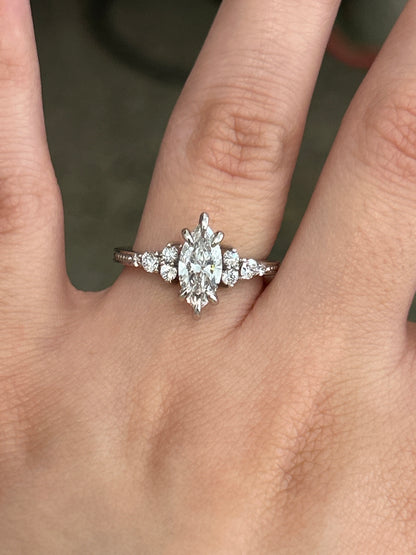 Vintage inspired Celestia marquise cut diamond engagement ring in 14K gold | Retorica