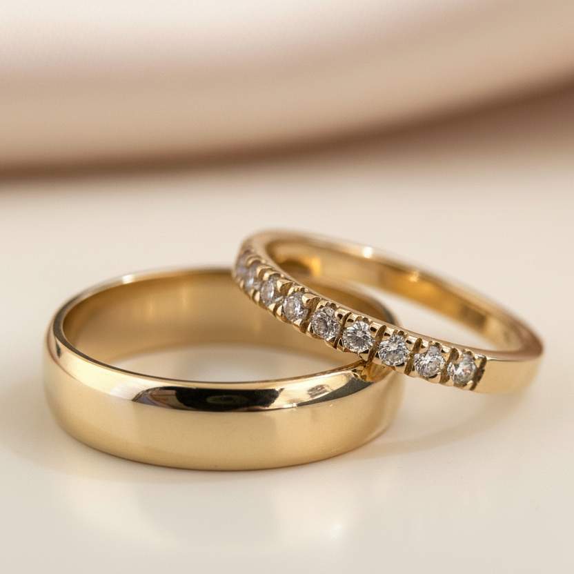 Pair of 14K classic wedding bands | Retórica