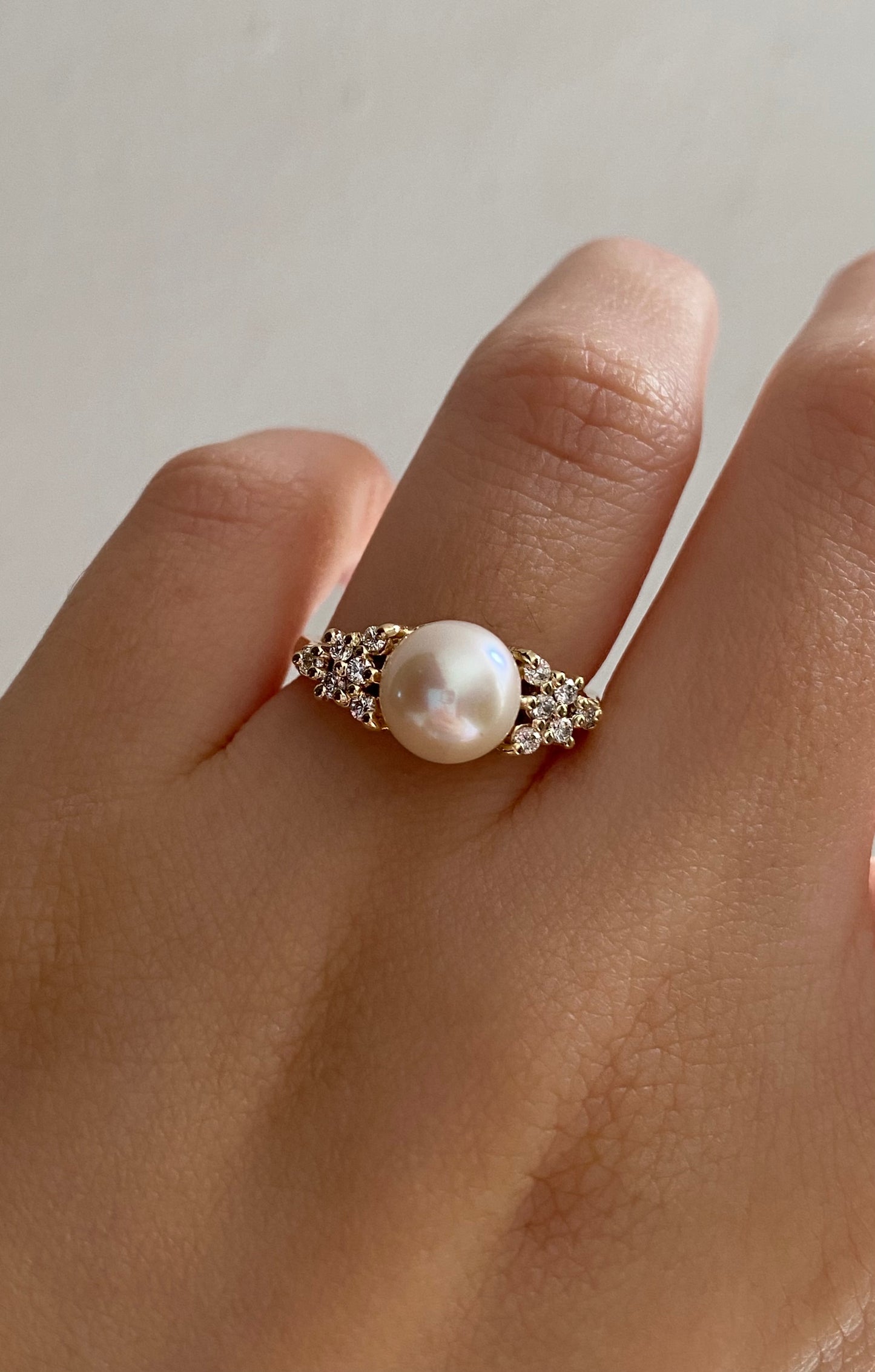 Vintage Akoya pearl engagement ring