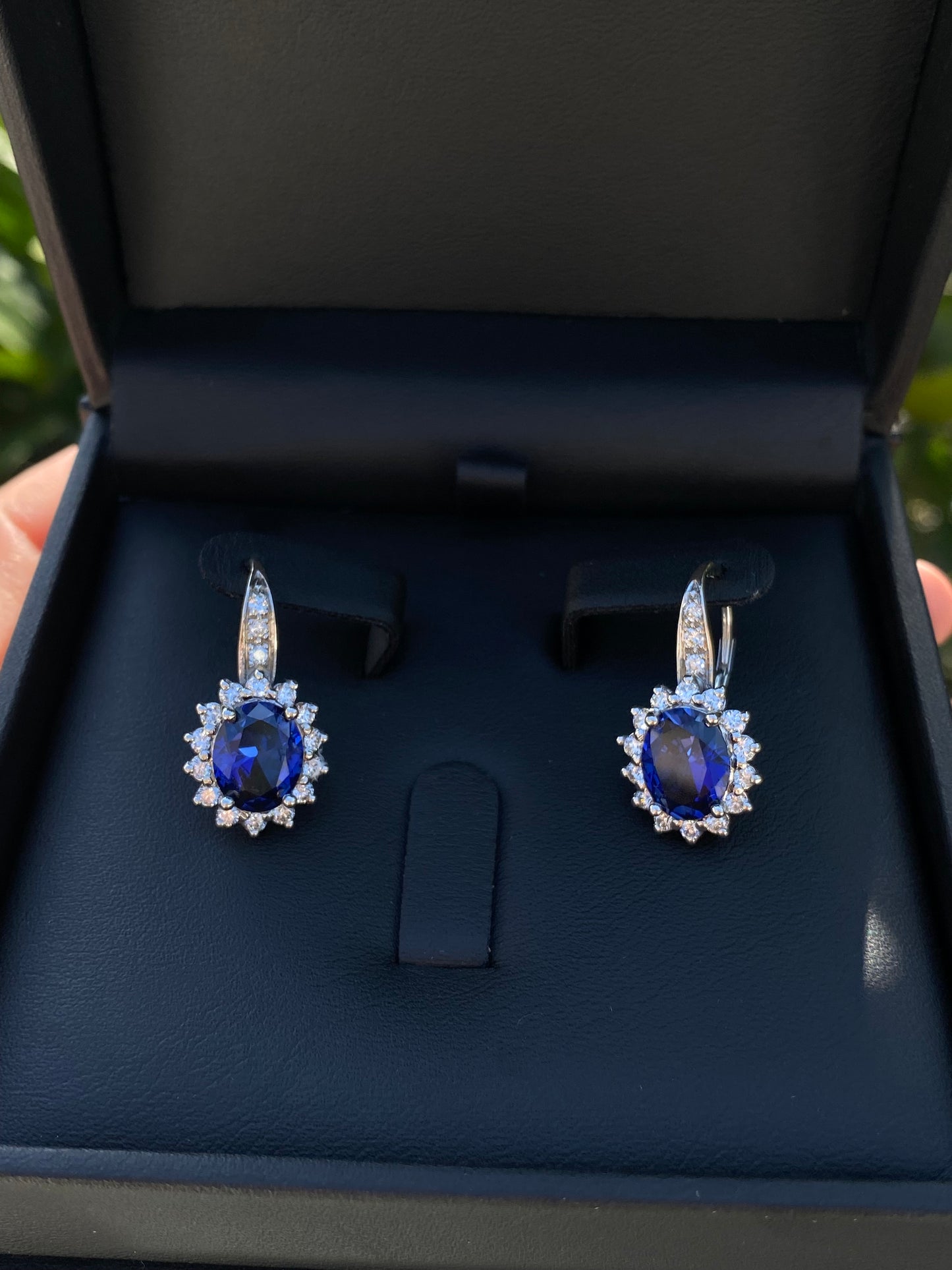 Oval halo sapphire and diamonds  earrings