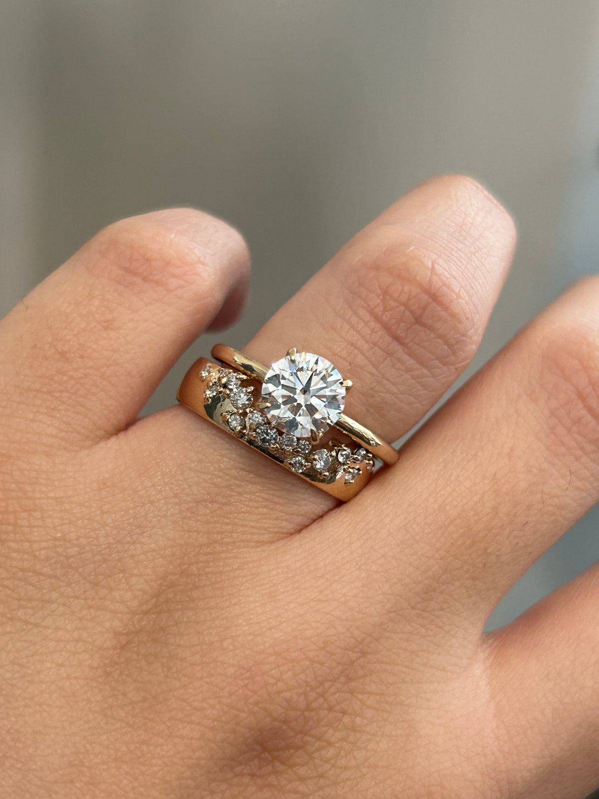 Organic Diamond Cluster Wedding Band in 14K gold