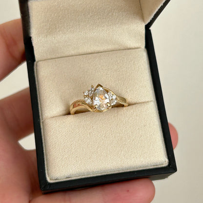 Natural pear cut moonstone and diamonds ring