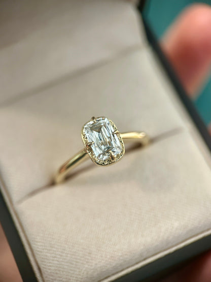 Aurelia Cathedral Texturized Halo Cross Cut Elongated Cushion Engagement Ring | Retórica