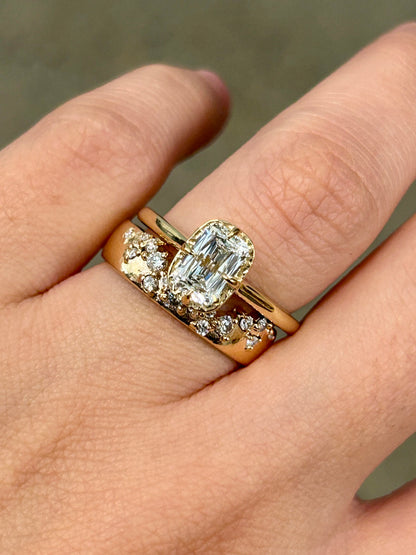 Aurelia Cathedral Texturized Halo Cross Cut Elongated Cushion Engagement Ring | Retórica