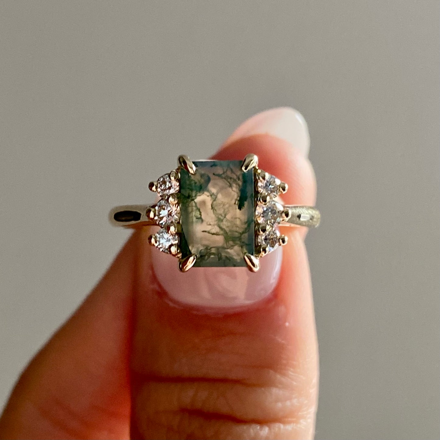 Moss agate engagement ring