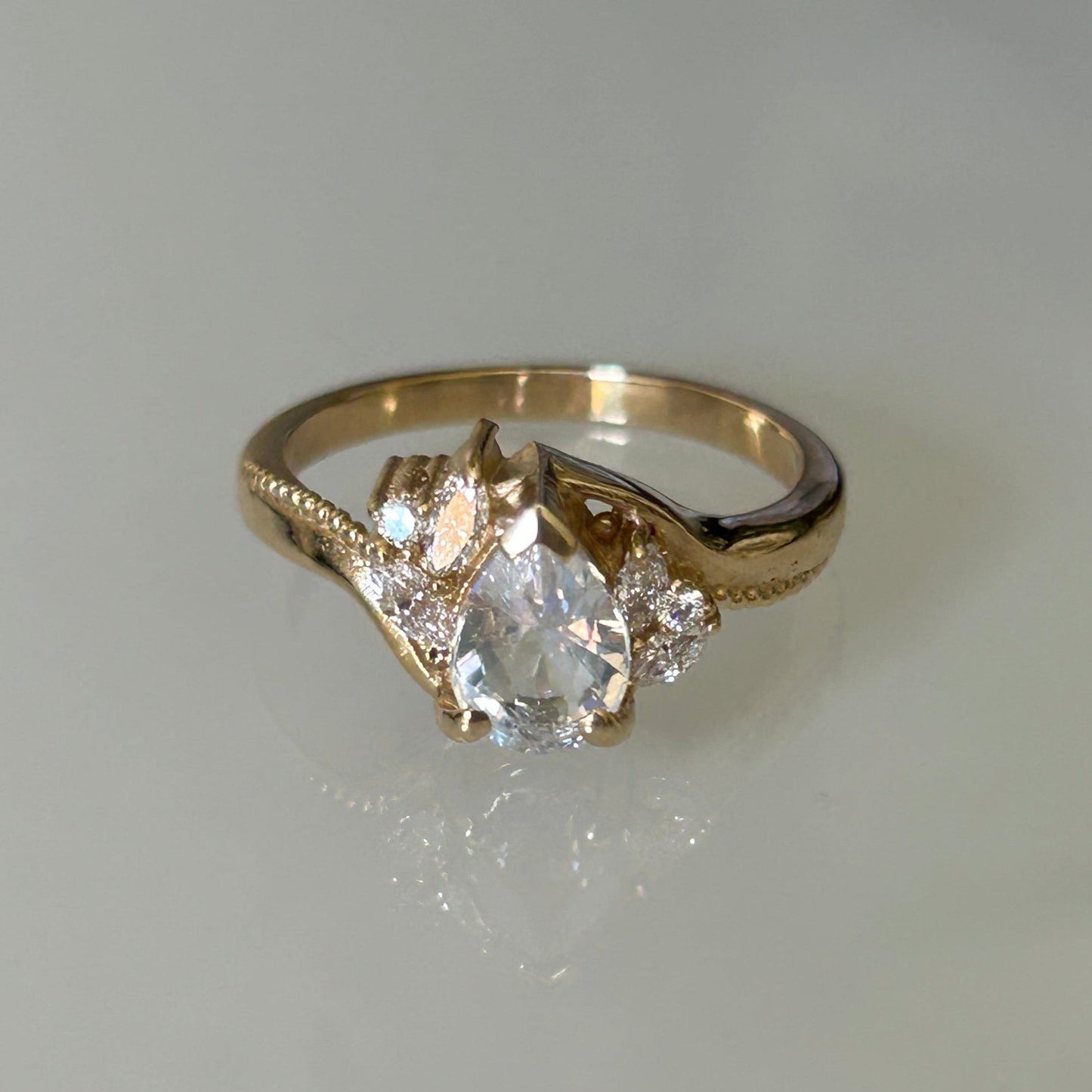 Natural pear cut moonstone and diamonds ring