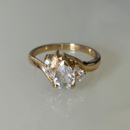 Natural pear cut moonstone and diamonds ring