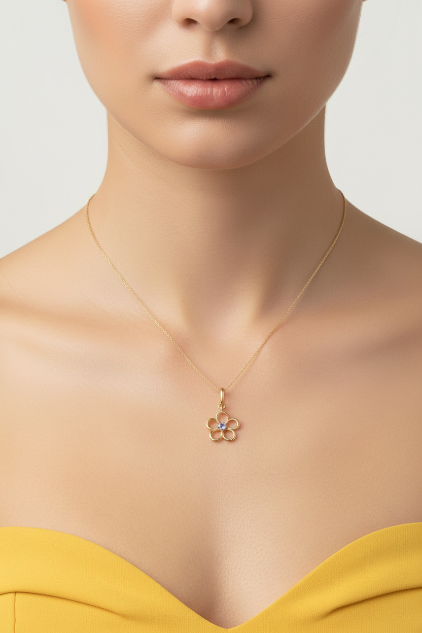 14K gold moonstone flower necklace