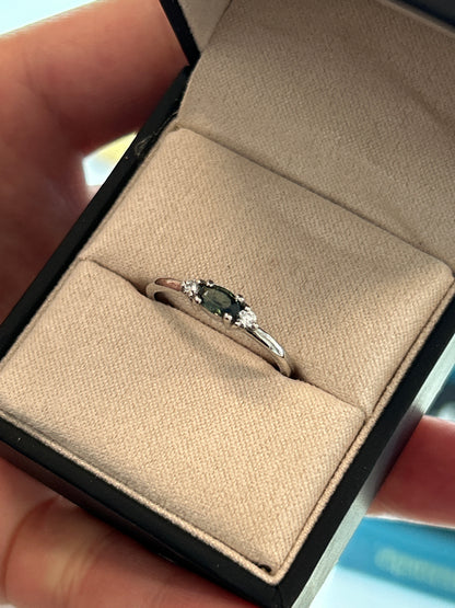 Lunelle Slim Oval Sapphire & Diamond 14K White Gold Ring | Retórica