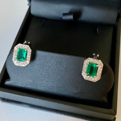 Emerald earrings with halo