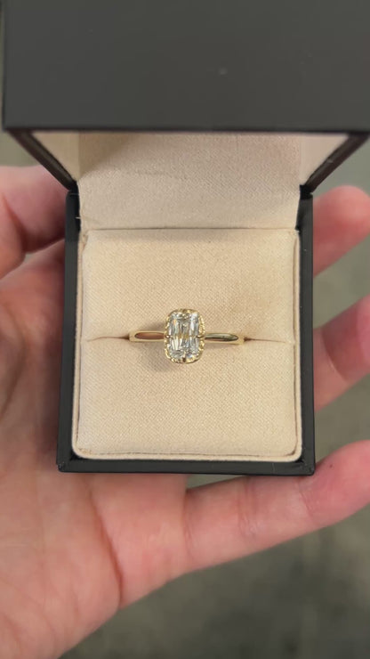 Aurelia Cathedral Texturized Halo Cross Cut Elongated Cushion Engagement Ring | Retórica