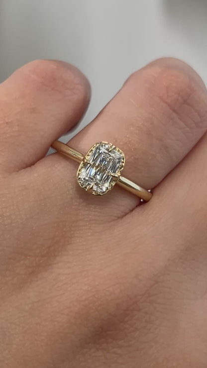 Aurelia Cathedral Texturized Halo Cross Cut Elongated Cushion Engagement Ring | Retórica