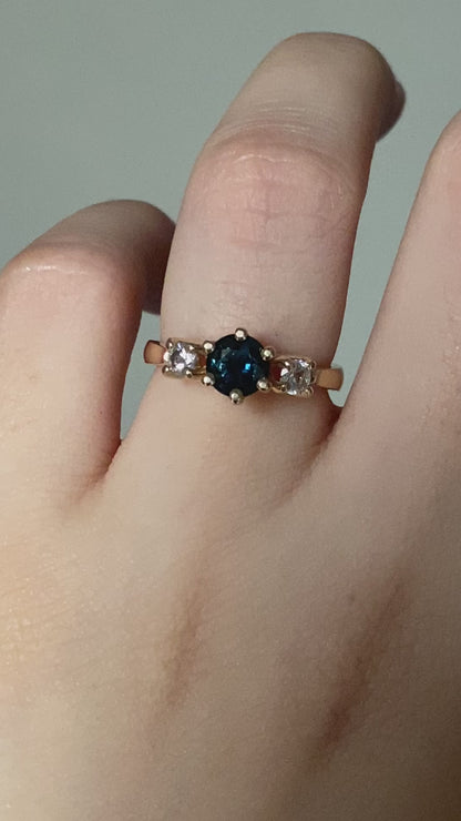 Teal sapphire engagement ring