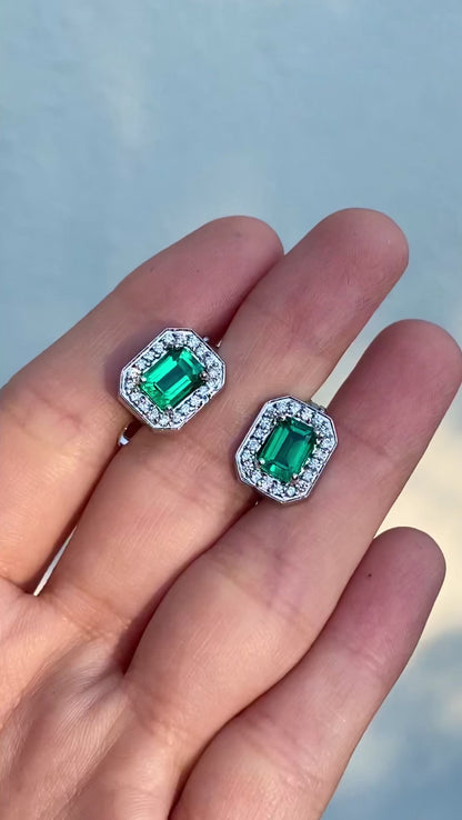 Emerald earrings with halo