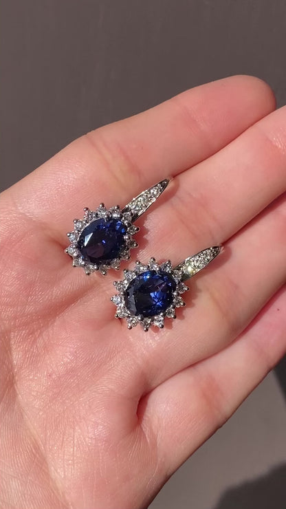 Oval halo sapphire and diamonds  earrings