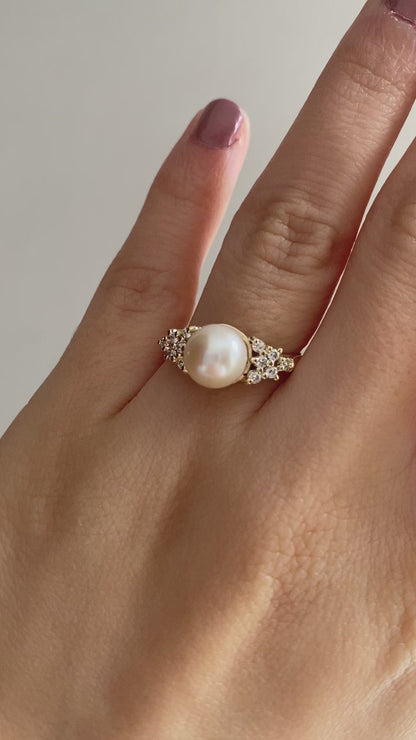 Vintage Akoya pearl engagement ring