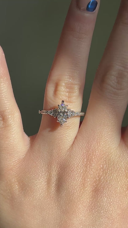 Vintage inspired celestia marquise cut diamond engagement ring 