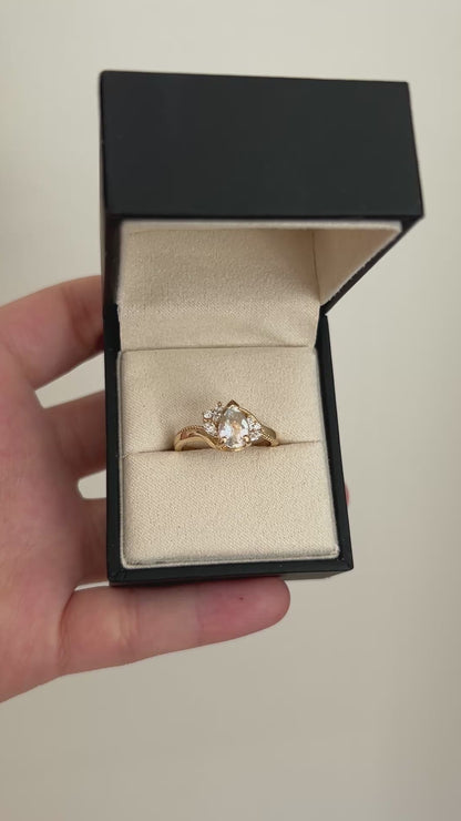 Natural pear cut moonstone and diamonds ring