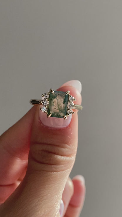 Moss agate engagement ring