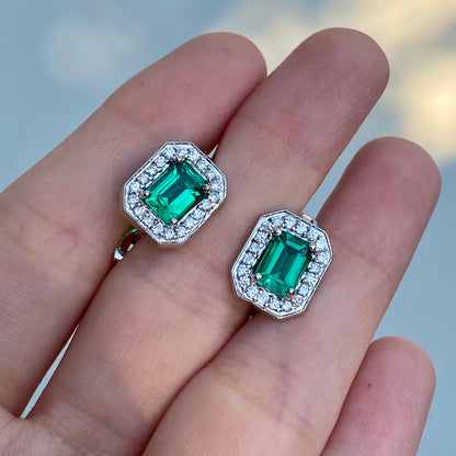 Emerald earrings with halo